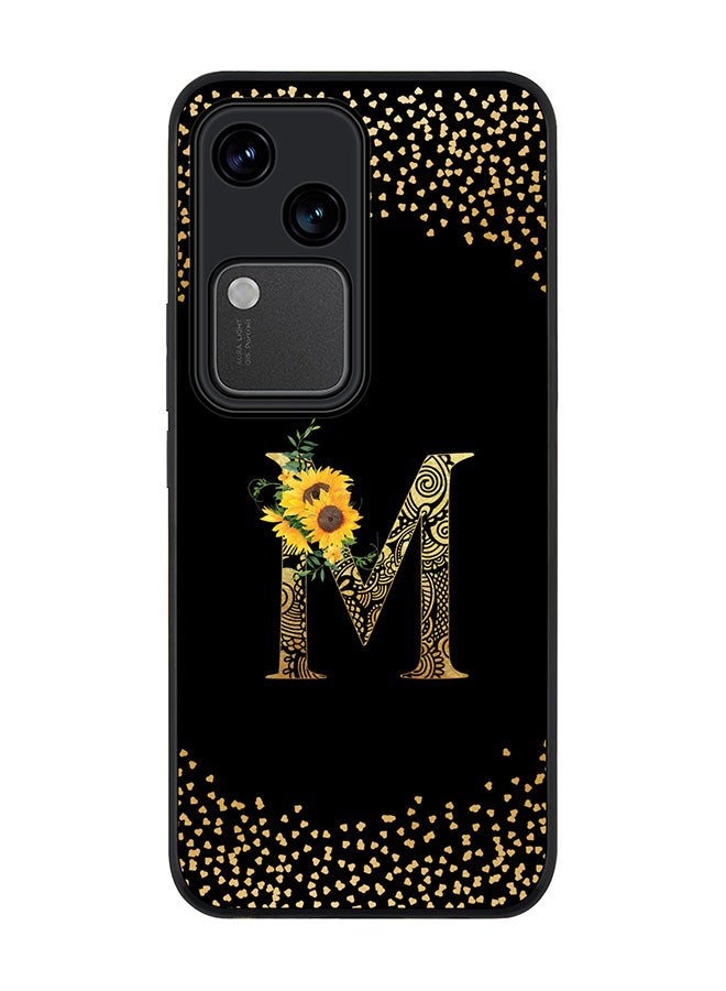 Stylizedd Rugged Black edge case for Vivo V30 5G, Flexible Cover -  Custom Monogram Initial Letter Mandala Floral Pattern Alphabet - M ( Black ) - Image 1