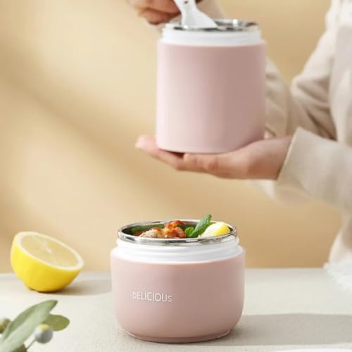 daiDokoro 730ml Stainless Steel Leakproof Lunch Pot/Meal Jar with Foldable Spoon for Office/School/College – Baby Pink - Image 2