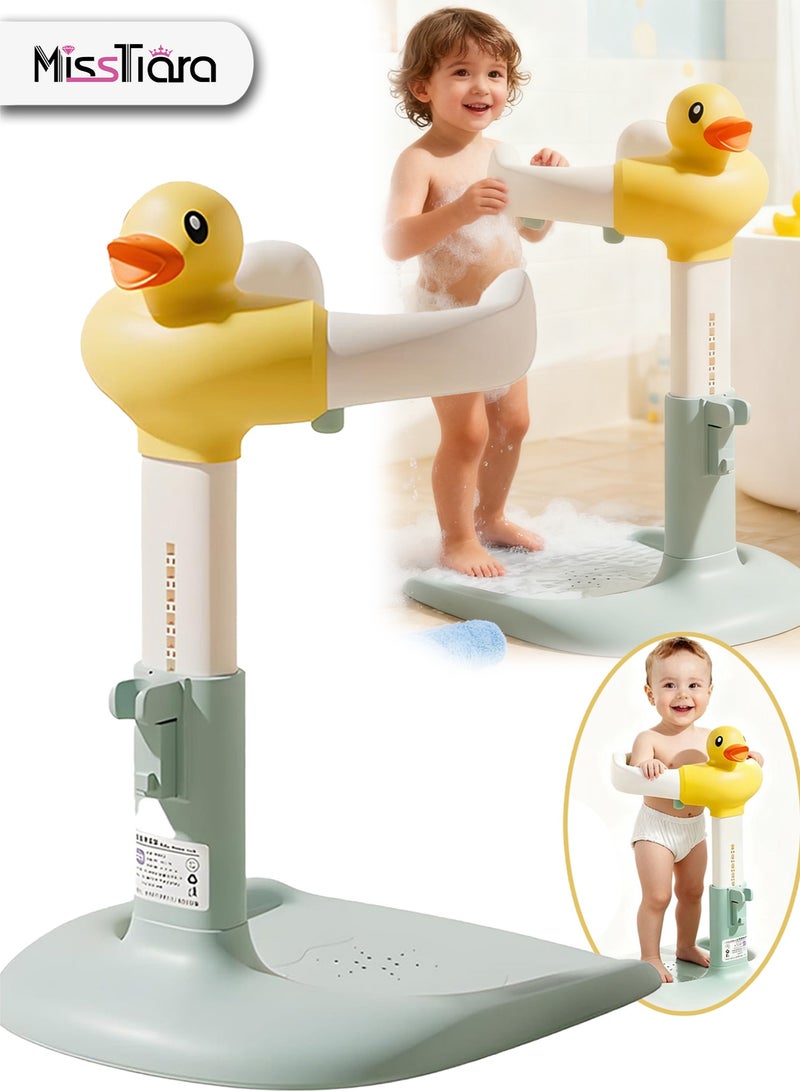 مس تيارا حامل استحمام للأطفال، محطة استحمام على شكل بطة بارتفاع قابل للتعديل مع قاعدة غير قابلة للانزلاق، مساعد استحمام محمول، حامل استحمام ذكي لتدفق المياه، حامل استحمام قابل للعناق للأطفال الرضع والأطفال الصغار - Image 1