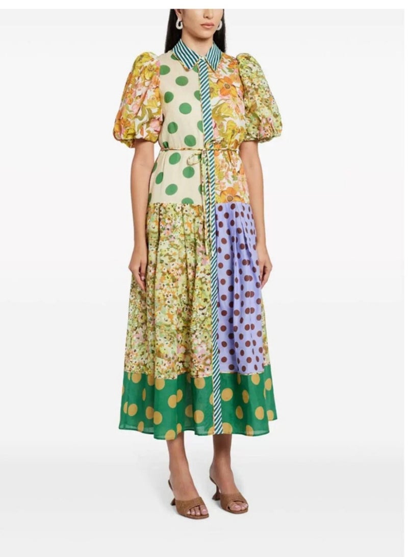 Madam Uniq Patchwork Midi Dress - Image 1