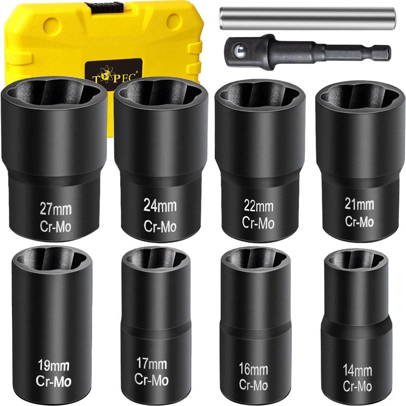 LANNIU 9PCS Bolt Nut Extractor Set, Lug Nut Remover Socket Tool, 1/2" Drive Impact, Wheel Lock Removal Kit for Removing Damaged, Dead, Rusted, Rounded-Off Bolts, Nuts & Screws - Image 1