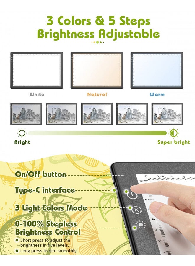 KACOLA A4 Light Pad for Diamond Painting, Light Board, Tracing Light Box by Magnetic for Weeding Vinyl, Ultra-Thin Copy Board with 3 Adjustable Brightness for Drawing, Sketching, Animation - Image 2