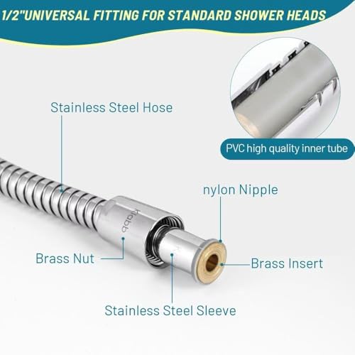 Klabb 79-Inch Extra Long Stainless Steel Shower Hose (2 Pack) – Flexible, Durable Handheld Shower Head Hose Extension with Brass Connectors, Leak-Proof, Anti-Kink & Universal Fit(2 pack) - Image 2