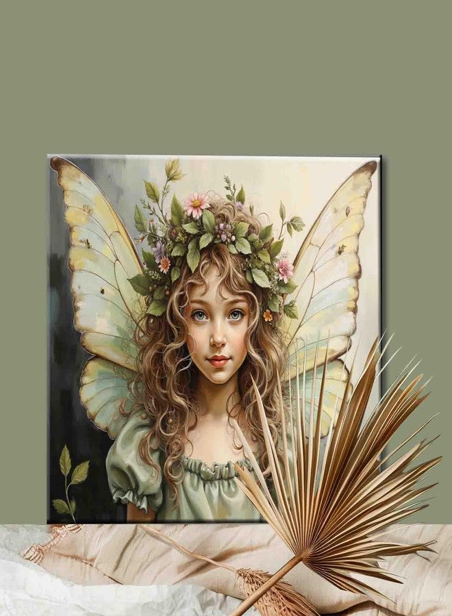 Aihonmin رسم بالأرقام للمبتدئين فتاة ذات شعر أشقر مجعد بزاوية بأجنحة خضراء رسم بالأرقام على قماش سهل الرسم عمل فني مع فرشاة وألوان لتزيين المنزل 16x20 بوصة (بدون إطار) - Image 2