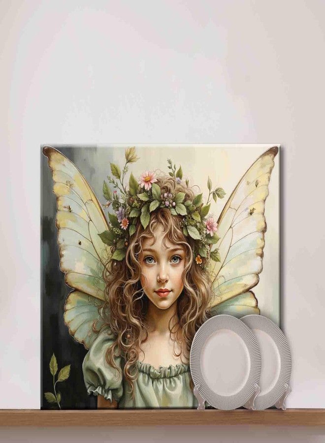 Aihonmin رسم بالأرقام للمبتدئين فتاة ذات شعر أشقر مجعد بزاوية بأجنحة خضراء رسم بالأرقام على قماش سهل الرسم عمل فني مع فرشاة وألوان لتزيين المنزل 16x20 بوصة (بدون إطار) - Image 3
