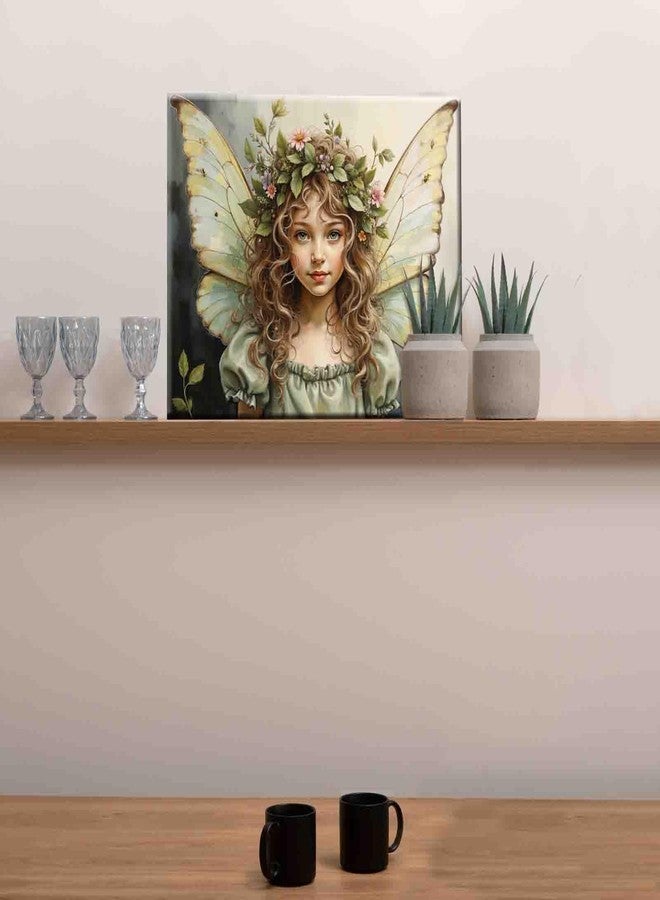 Aihonmin رسم بالأرقام للمبتدئين فتاة ذات شعر أشقر مجعد بزاوية بأجنحة خضراء رسم بالأرقام على قماش سهل الرسم عمل فني مع فرشاة وألوان لتزيين المنزل 16x20 بوصة (بدون إطار) - Image 4