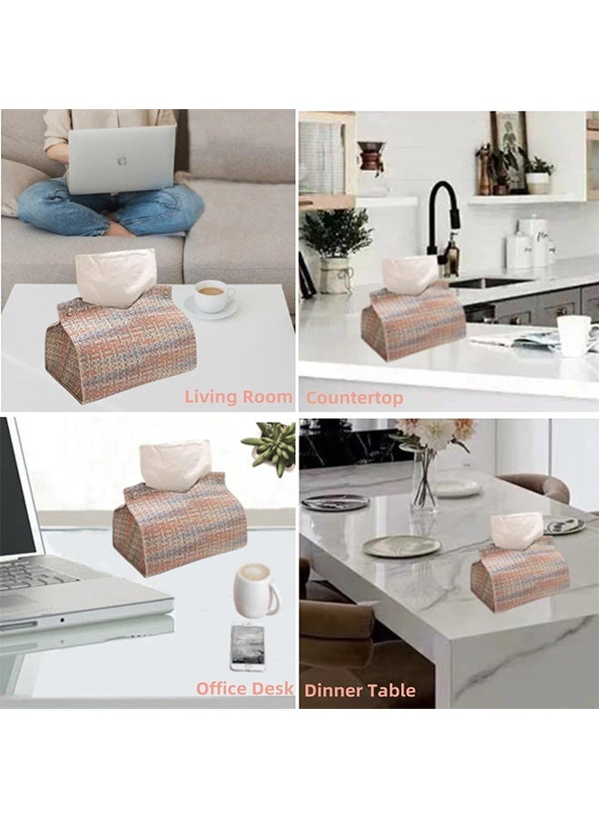 Rectangular Weave Texture PU Leather Tissue Box Cover, Multipurpose Decorative Napkin Paper Towel Holder for Living Room, Bathroom, Office, Car, Hotel & Outdoor - Image 3