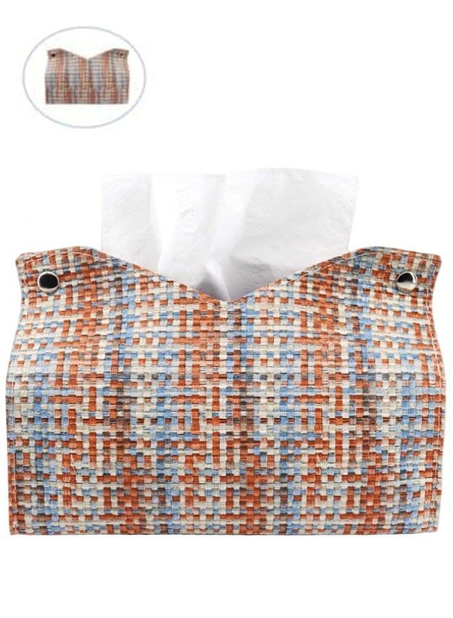 Rectangular Weave Texture PU Leather Tissue Box Cover, Multipurpose Decorative Napkin Paper Towel Holder for Living Room, Bathroom, Office, Car, Hotel & Outdoor - Image 1