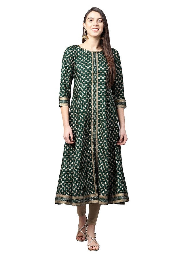 Yash Gallery Women's Plus Size Rayon Gold Printed A-Line Kurta for Women, Regular Fit, XL - Image 1