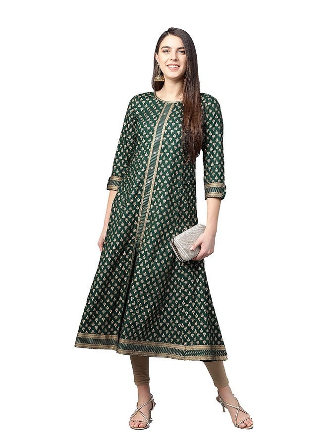 Yash Gallery Women's Plus Size Rayon Gold Printed A-Line Kurta for Women, Regular Fit, XL - Image 2