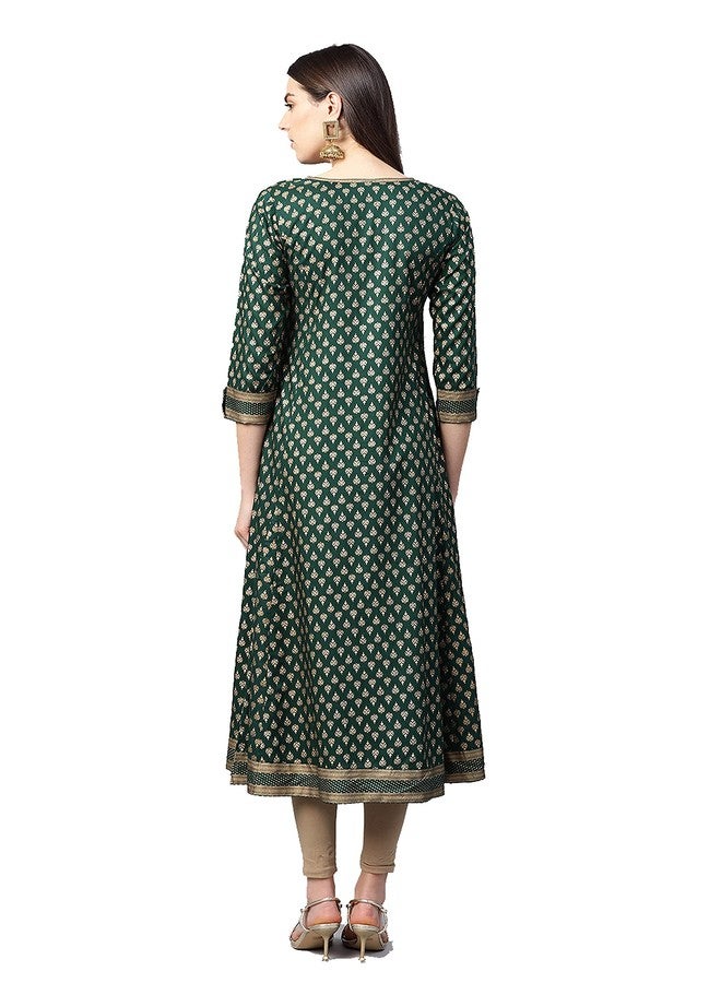 Yash Gallery Women's Plus Size Rayon Gold Printed A-Line Kurta for Women, Regular Fit, XL - Image 3