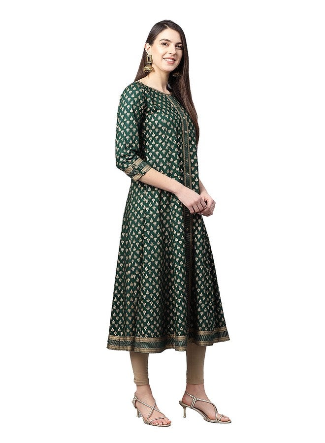 Yash Gallery Women's Plus Size Rayon Gold Printed A-Line Kurta for Women, Regular Fit, XL - Image 4
