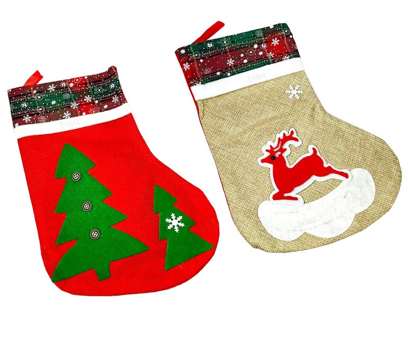 Evisha Evisha Large Size 2 Pcs Santa Claus Jute Socks for Christmas Tree Party Decoration Hanging Red 23 X 15 X 36Cm