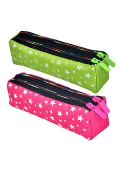 Kuber Industries Kuber Industries Pencil Pouch | Rexine Stationary Pouch | 2 Zipper Pencil Utility Pouch | Pen-Pencil Box for Kids | Star Pencil Pouch | Pack of 2 | Multi, Assorted  - Image 1