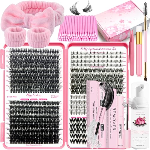 DNSGOOR DIY Lash Extension Kit 584 Pcs Lashes Clusters with Bottom Lashes Lash Bond and Seal Glue Remover Lash Shampoo Cleansing Brush Headband Wristband Tweezers Eyelash Brush Applicator - Image 1