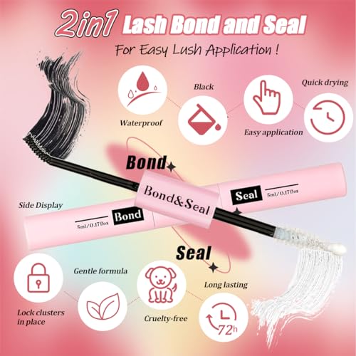 DNSGOOR DIY Lash Extension Kit 584 Pcs Lashes Clusters with Bottom Lashes Lash Bond and Seal Glue Remover Lash Shampoo Cleansing Brush Headband Wristband Tweezers Eyelash Brush Applicator - Image 3