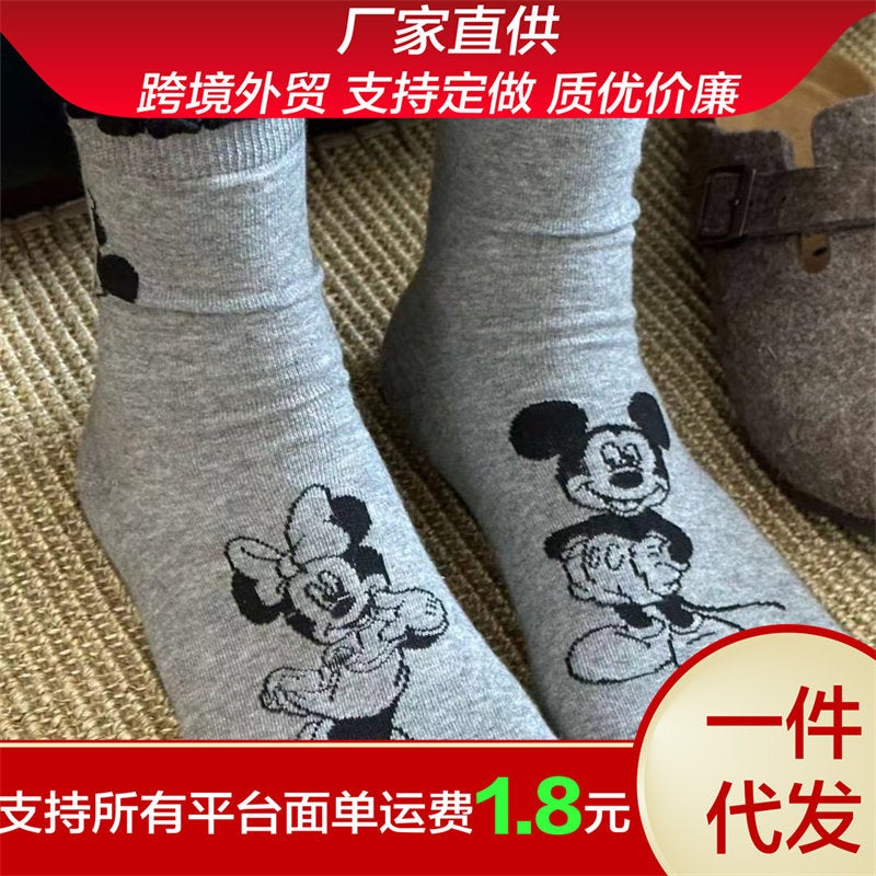 Cute Mickey Minnie Cartoon Mid-Calf Socks White  - Image 4