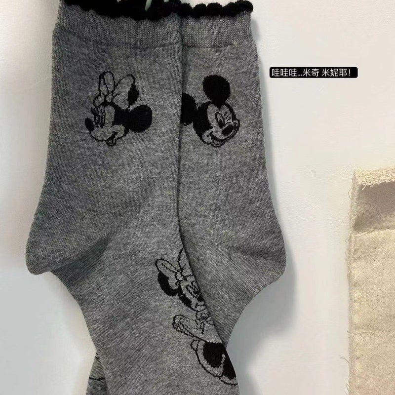 Cute Mickey Minnie Cartoon Mid-Calf Socks White  - Image 5