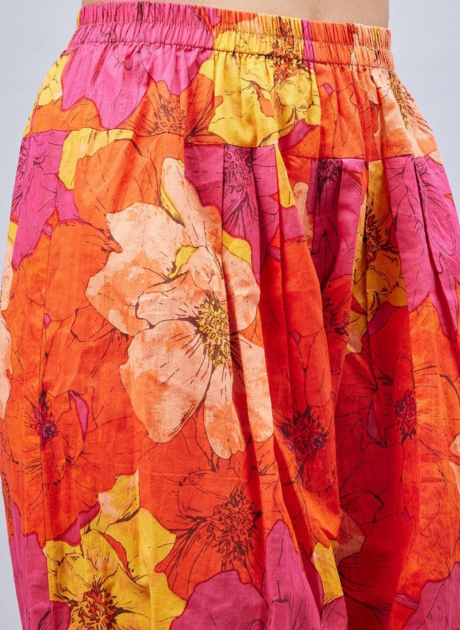 WineRed Floral Printed V-Neck Pure Cotton Kurta With Salwar - Image 3