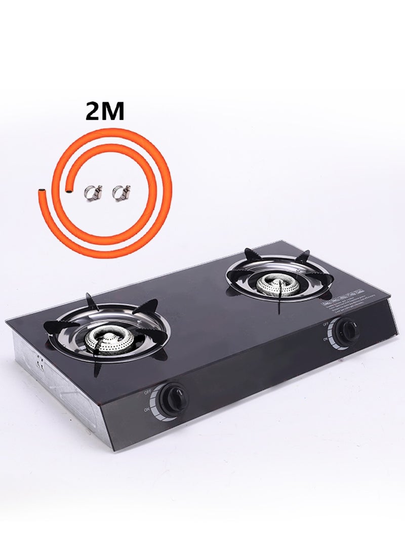 مايست موقد غاز من الزجاج المقوى بشعلتين مع لي غاز 2 متر - Image 1