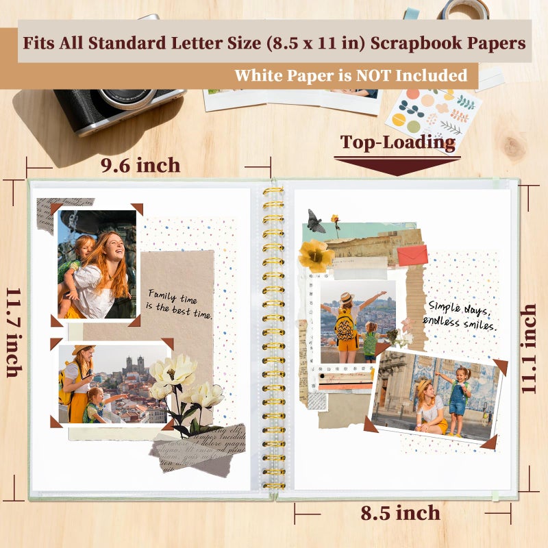 Hiwhy 8.5x11 Inch Scrapbook Photo Album, Linen Cover DIY Scrapbooks with 10 Sheets Plastic Sleeves 20 Pages Memory Book for Wedding Birthday Baby Travel (GrassGreen) - Image 3