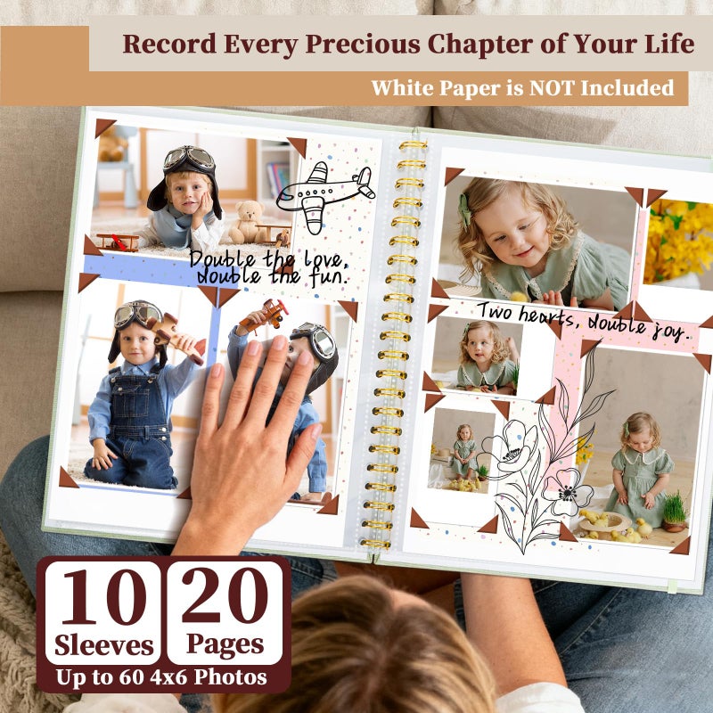 Hiwhy 8.5x11 Inch Scrapbook Photo Album, Linen Cover DIY Scrapbooks with 10 Sheets Plastic Sleeves 20 Pages Memory Book for Wedding Birthday Baby Travel (GrassGreen) - Image 4