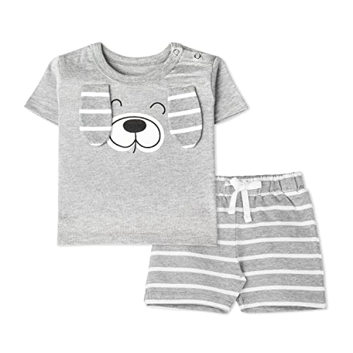 ARIEL Baby Boys & Baby girls Cotton Printed Round Neck Half Sleeve T-shirt & Short Trendy Summer Clothing Sets(AR-BHALFSS-1824-Grey-Dog_Multicolor_18 Months - 24 Months) - Image 1