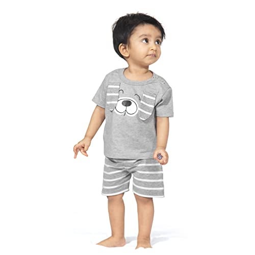 ARIEL Baby Boys & Baby girls Cotton Printed Round Neck Half Sleeve T-shirt & Short Trendy Summer Clothing Sets(AR-BHALFSS-1824-Grey-Dog_Multicolor_18 Months - 24 Months) - Image 3