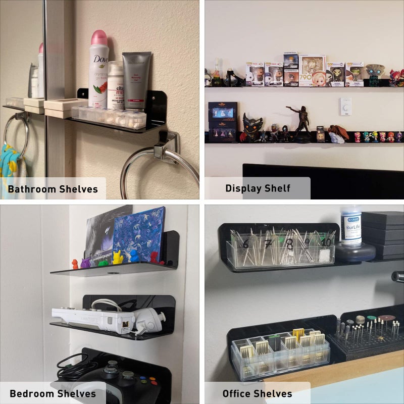 OAPRIRE Black Acrylic Floating Shelves Set of 2 - Damage Free Expand Wall Space - 12 Inch Wall Shelves with Strong Adhesive for Bathroom, Bedroom, etc - Image 3