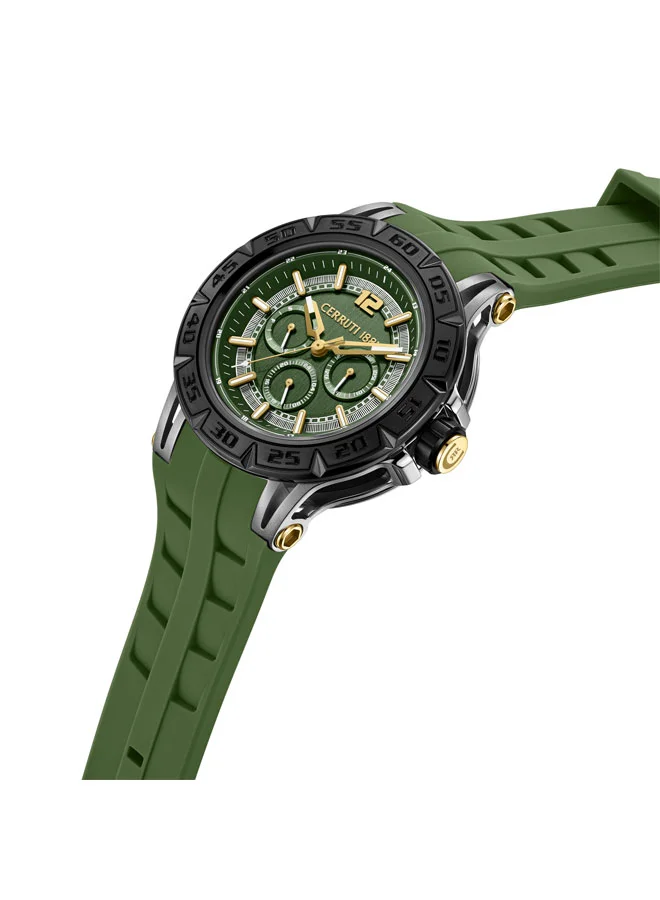 CERRUTI 1881 Velletri Declinatin Dark Green Dial, Silicone Strap, Multifunction Watch for Men, 46mm