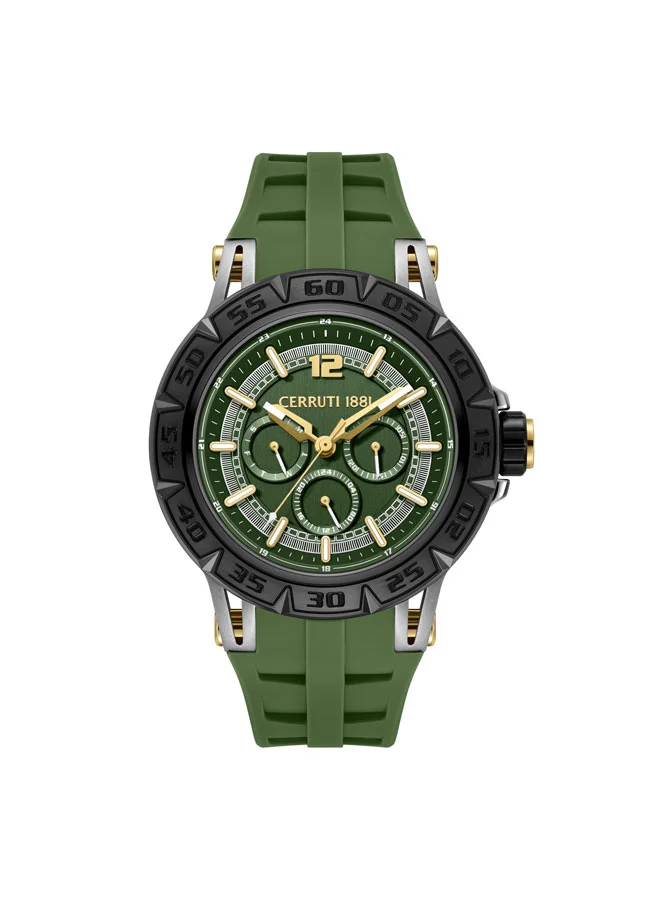 CERRUTI 1881 Velletri Declinatin Dark Green Dial, Silicone Strap, Multifunction Watch for Men, 46mm