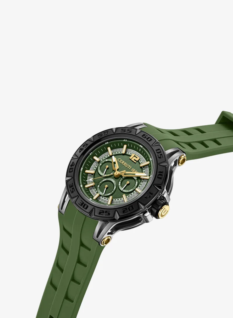 شيروتي 1881 Velletri Declinatin Dark Green Dial, Silicone Strap, Multifunction Watch for Men, 46mm