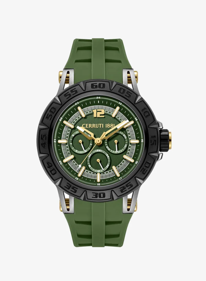 شيروتي 1881 Velletri Declinatin Dark Green Dial, Silicone Strap, Multifunction Watch for Men, 46mm