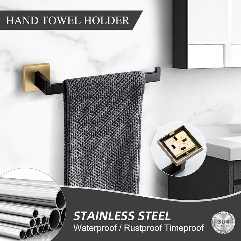 TURS 5-Piece Bathroom Hardware Set Black and Gold Towel Bar Sets Include 24 Inch Towel Bar Hand Towel Holder Toilet Paper Holder and 2 Towel Hooks,Stainless Steel Wall Mounted - Image 4