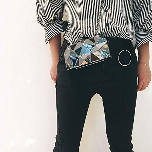 Reberomantic Women Lattice Pattern Metal Handbag Chain Geometric Evening Clutch Purse, Gun-color - Image 2