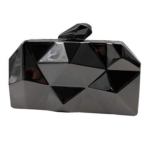 Reberomantic Women Lattice Pattern Metal Handbag Chain Geometric Evening Clutch Purse, Gun-color - Image 1