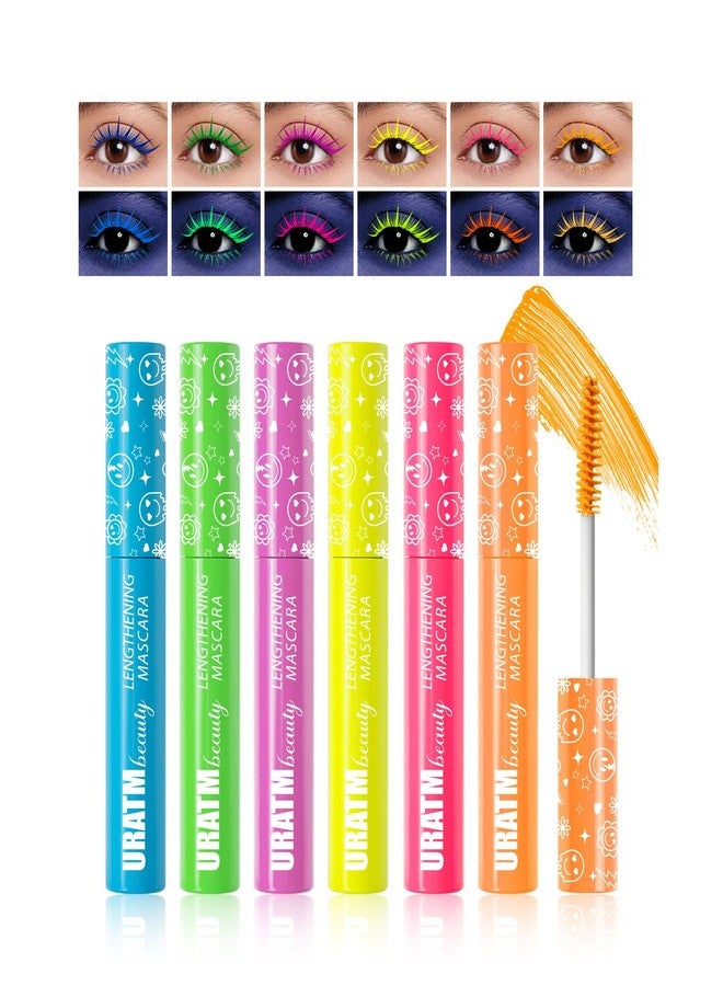 DENESTUP 6 Colors Mascara for Eyelashes, Voluminous Eyelash Mascara Red Orange Yellow Purple Green Blue Colored Lengthening Defining Curling Eyelashes, Waterproof No Smudge Eyes Makeup - Image 1