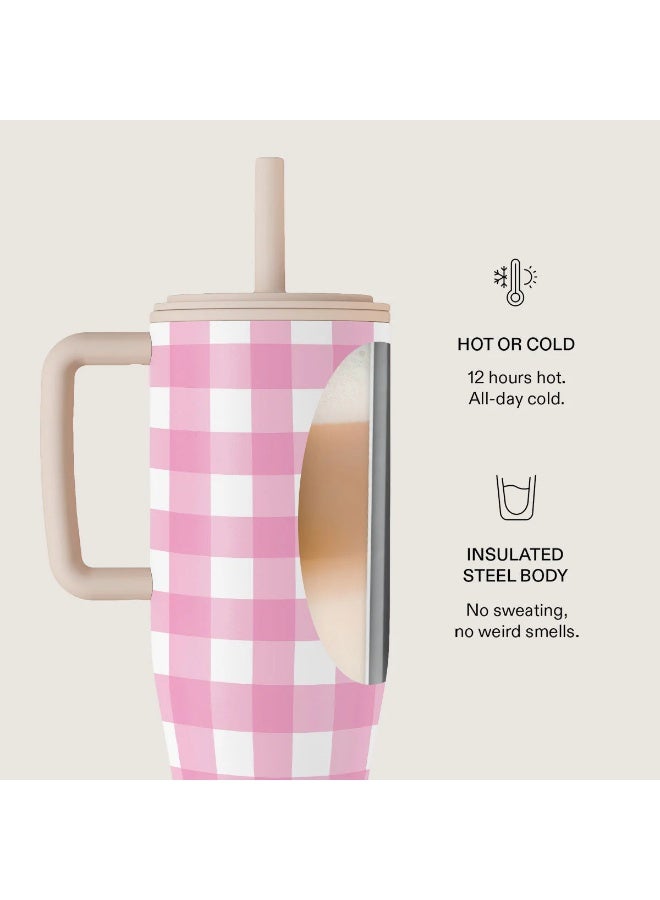 BURGA 40oz 1.2L Insulated Tumbler with Handle & Leakproof Straw Lid – Keeps Drinks Hot 12 Hrs / Cold All Day – Stainless Steel Travel Mug, Cupholder Friendly, Double Wall Vacuum, Reusable Water Bottle Think Pink burga tumler - Image 4