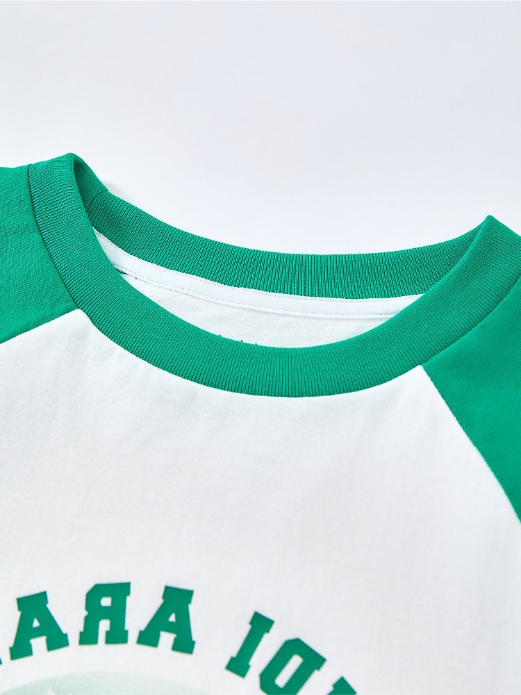 Balabala Unisex Short Sleeve T-Shirt With Contrast Sleeves And Front Print - Image 3