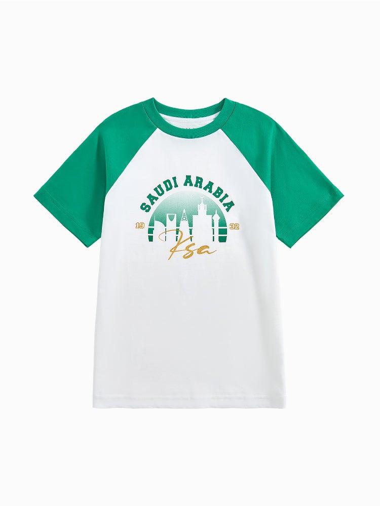 Balabala Unisex Short Sleeve T-Shirt With Contrast Sleeves And Front Print - Image 1