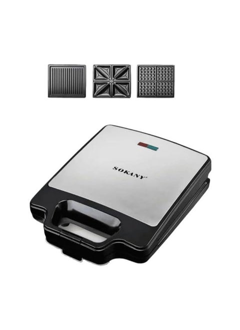 3-in-1 sandwich maker (grill, toast, waffle), double-sided heating, large size, 1400 watts
