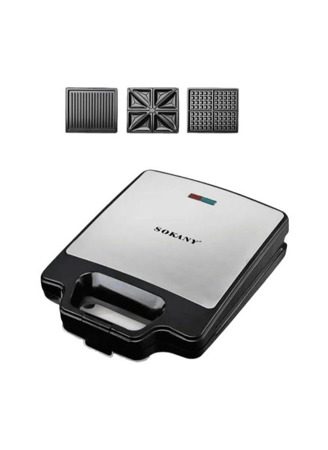 sokany - 3-in-1 sandwich maker (grill, toast, waffle), double-sided heating, large size, 1400 watts - Image 1