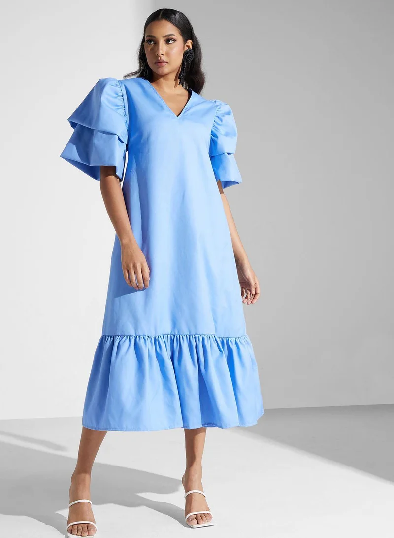 SINOIR Ruffled Hem Midi Dress