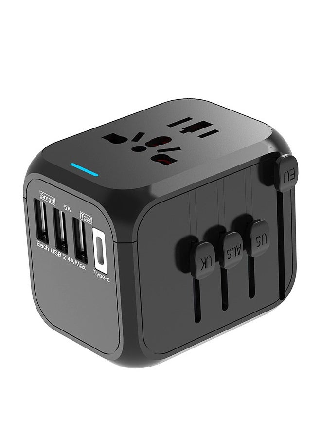 dida-cosmos - محول طاقة عالمي للسفر، ومحول قابس تيار متردد مع 3 منافذ USB وUSB من النوع C للولايات المتحدة وأوروبا والمملكة المتحدة وأستراليا، أسود - Image 1