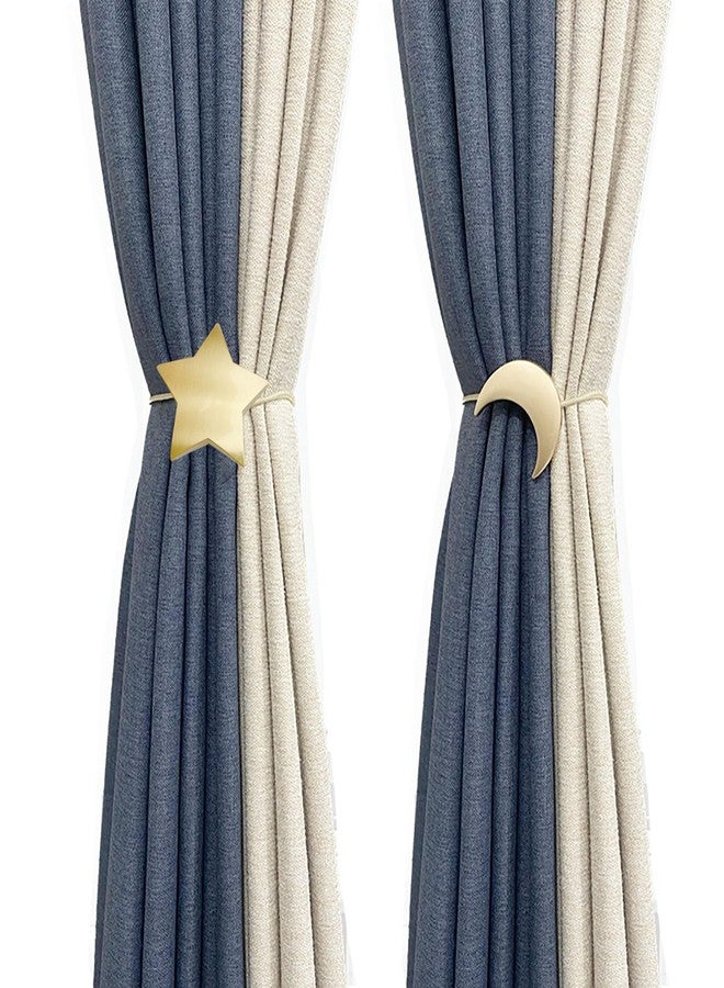 jingewell Magnetic Curtain Tiebacks Clips Decorative Rope Holdbacks 1 Pair Gold Moon and Star Shape Window Curtain Drape Tie Backs for Window Draperies Hold, Bedroom Home Décor (1pc Moon +1pc Star) - Image 5
