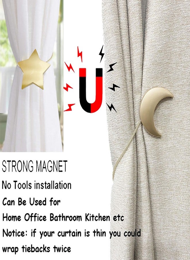 jingewell Magnetic Curtain Tiebacks Clips Decorative Rope Holdbacks 1 Pair Gold Moon and Star Shape Window Curtain Drape Tie Backs for Window Draperies Hold, Bedroom Home Décor (1pc Moon +1pc Star) - Image 3