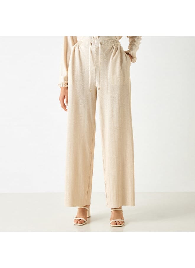 Iconic Iconic Textured Pants with Flexi Waist and Pockets  - Image 1