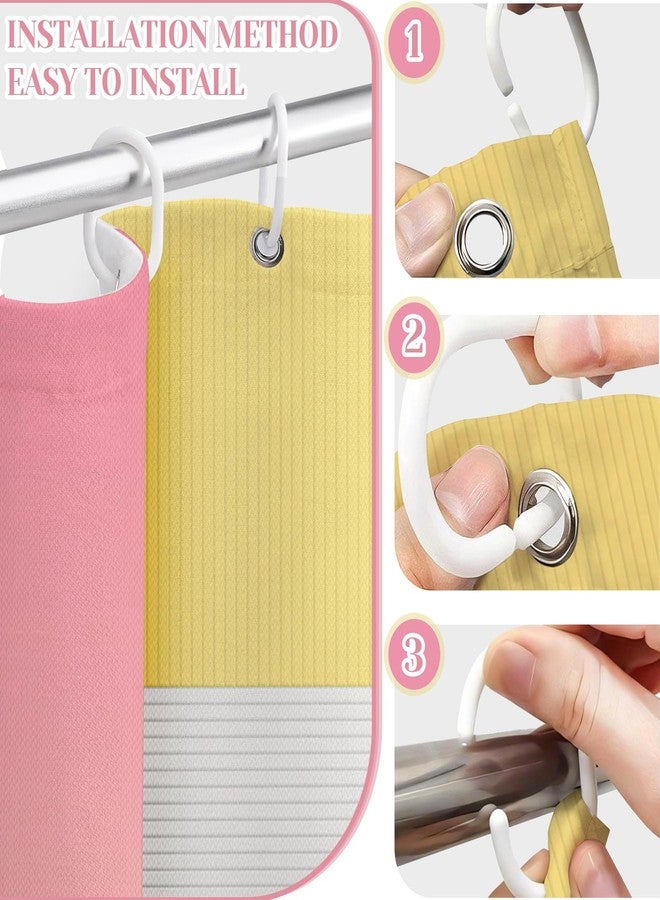 KINUUIS 4 Pcs Pink Yellow Beige Bathroom Sets with Shower Curtain Set and Non-Slip Rugs for Bathroom, Modern Bathroom Shower Curtain Sets with Rugs and Accessories - Image 4