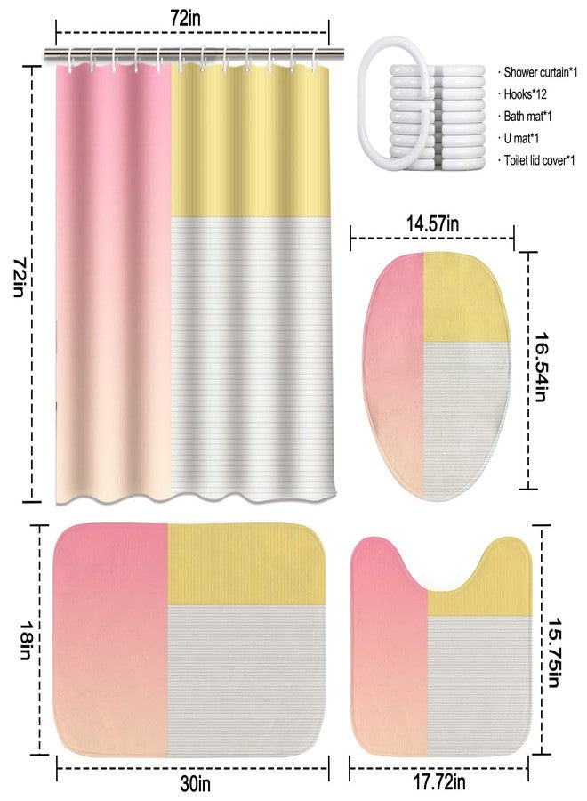 KINUUIS 4 Pcs Pink Yellow Beige Bathroom Sets with Shower Curtain Set and Non-Slip Rugs for Bathroom, Modern Bathroom Shower Curtain Sets with Rugs and Accessories - Image 2