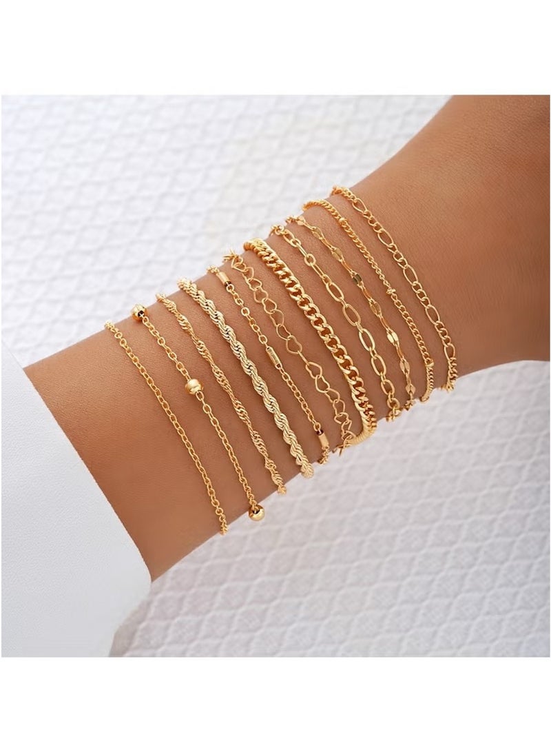 Huitich 11-Piece Gold-Tone Chain Bracelet Set  - Image 3